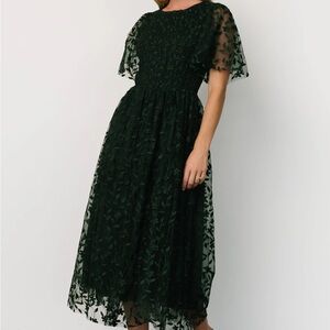Elegant Dark Green Lace Midi Dress